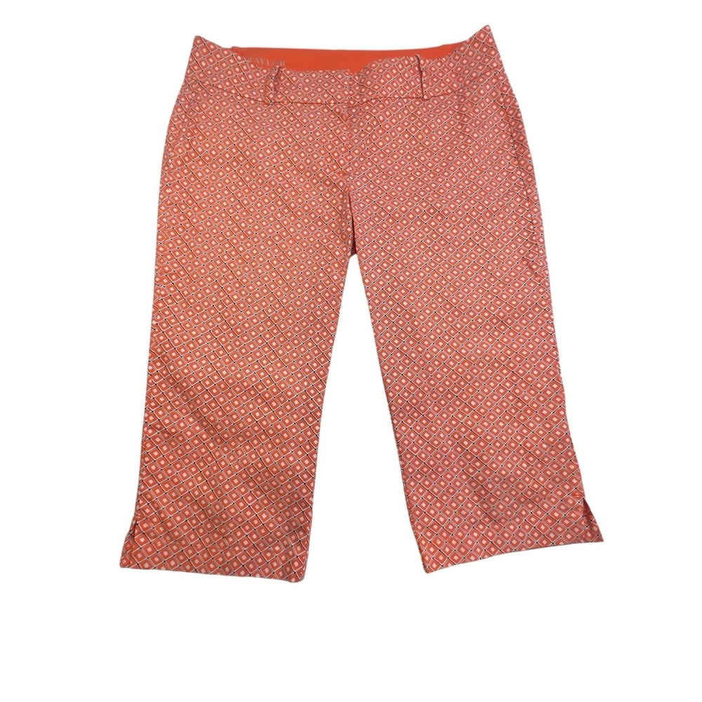 Ann Taylor Bermuda/Boardwalk Short Deep Orange‎ Geometric Print Stretch Size 4